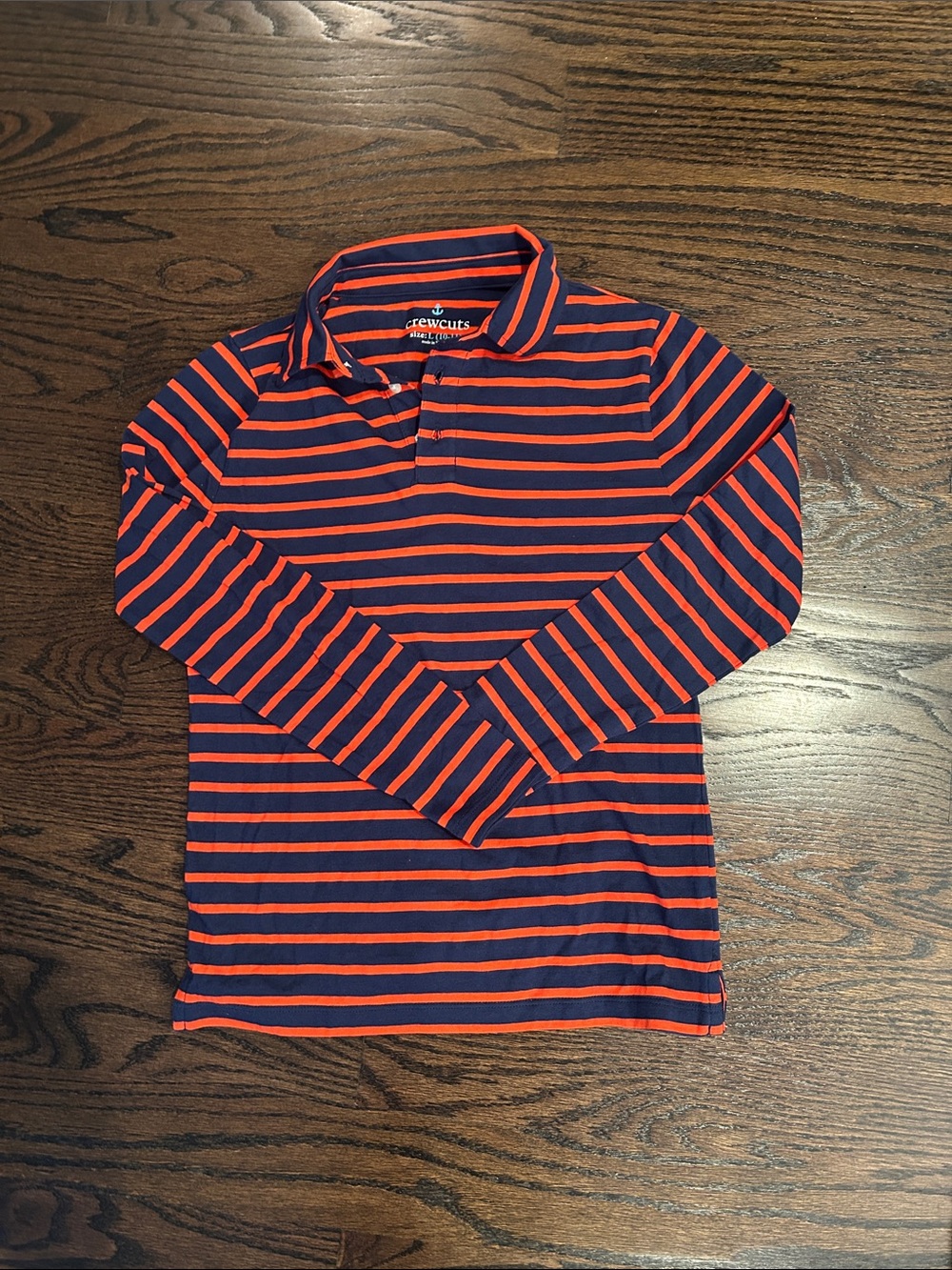 Crewcuts Navy and Red Striped Long-Sleeve Polo